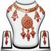 Pink, Red and White Polki Stones Designer Necklace Set for Women -0