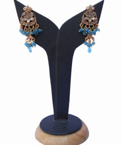 Hottest Design Turquoise Colored Stone Polki Earrings for Stylish Girls-0