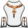 Polki Pendant Set Designs with Earrings Red, Green and White Color-0