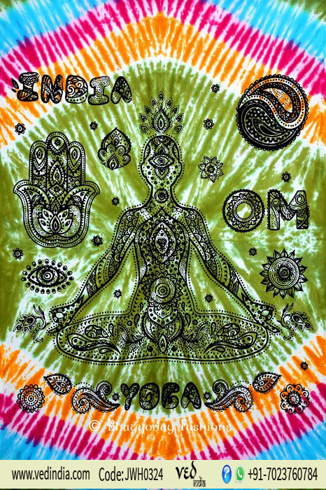 Rainbow Bohemian Yoga Mandala Tie Dye Wall Tapestry From India-0