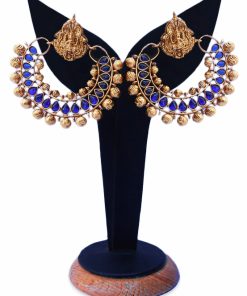 Ram Leela Earrings for Women in Blue Stones and Golden Beads for Parties-0