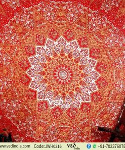 Red and Mustard Round Star Tapestry