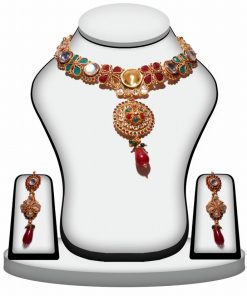 Red, Green and white Royal Polki Fashion Jewelry Set for Parties -0