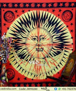 Red Sun and Moon Indian Tapestry