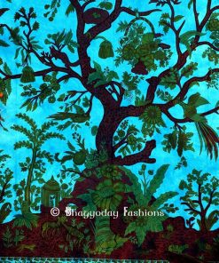 Shop Online Tree of Life Tapestry Wall Hanging in Sky Blue and Green Print for Decoration -0