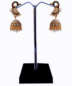 Buy Elegant Kundan Stones and Pearl Studded Peacock Earrings With Antique Polish-0