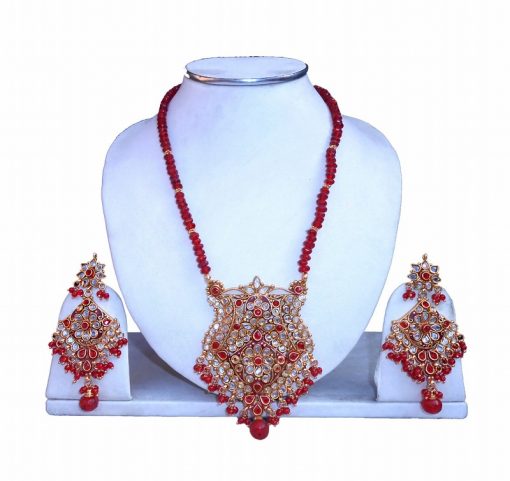 Designer Party Wear Stylish Polki Pendant Set With Earrings from India-0
