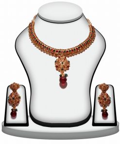 Buy Red and Green Polki work Traditional Necklace Jewelry Set-0