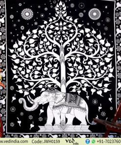 White and Black Elephant Tree Tapestry