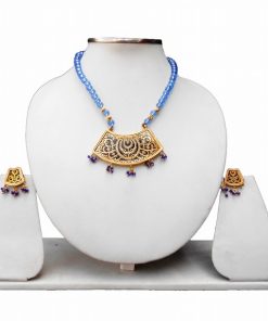 Antique Polish Traditional Thewa Pendant Set with Earrings from India-0