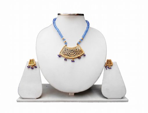 Antique Polish Traditional Thewa Pendant Set with Earrings from India-0