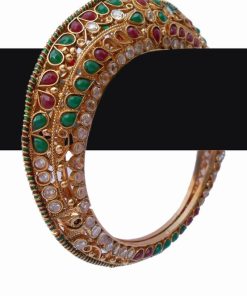 Ethnic Polki Work Bangle‎in Red, Green and white Stones From India-0