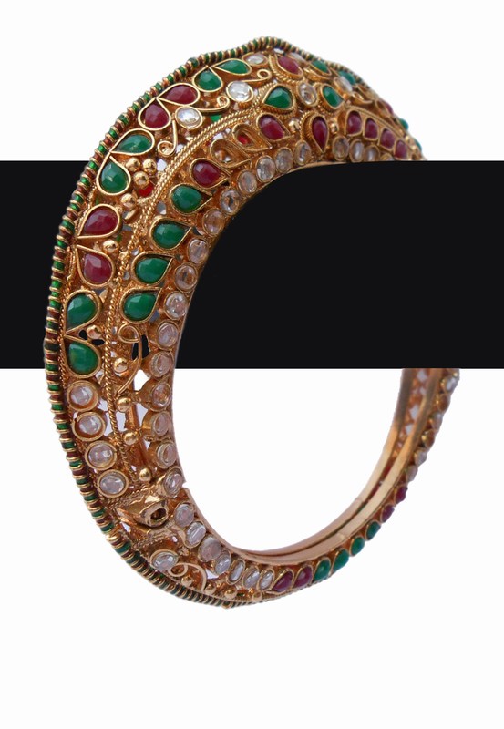 Ethnic Polki Work Banglein Red, Green and white Stones From India-0