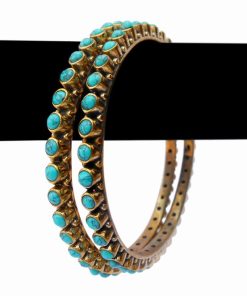 Beautiful Bridal Bangles in Turquoise Stones with Antique Polish-0
