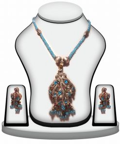 Beautiful Designer Girls Victorian Pendant Set in Turquoise and Red Stones -0