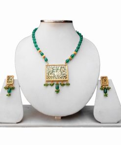 Beautiful Designer Turquoise Beads Thewa Pendant Set for Weddings-0