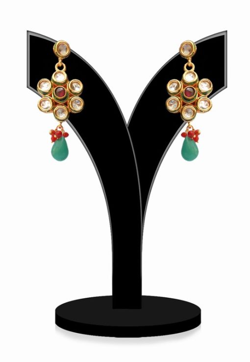 Beautiful Kundan Earrings for Red, Green and White Stones-0