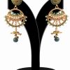 Beautiful Polki Earrings for Girls in Green and White Stones-0