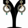 Beautiful Round Earrings in Green and Stones and Beads Embellishments-0
