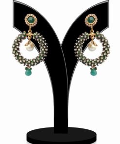 Beautiful Round Earrings in Green and Stones and Beads Embellishments-0