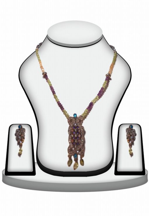 Beautiful Stylish Victorian Pendant Set in Multicolor Stones-0