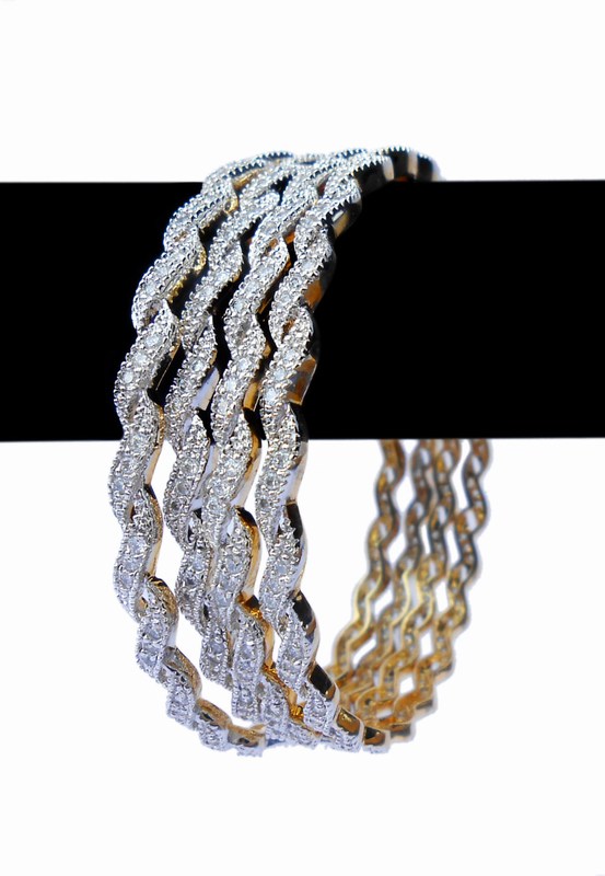 Beautiful Bridal Fancy Bangles in White Color with Antique Polish