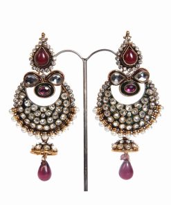 Beautiful Indian Fashion Earrings in White Stones with Red Drops-0