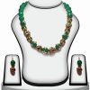 BeautifulGreen Beaded Necklace Set with Kundan Work and Antique Polish-0