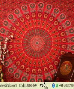 Buy Bird Wings Round Mandala Tapestry Bedding Queen in Red Print-0