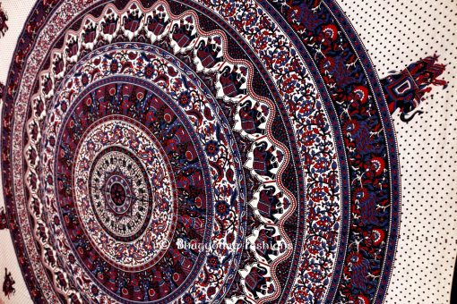 Blue White Round Lion Handlook Boho Tapestry Bedding Floor Cushions-1445