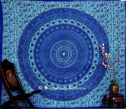 Bohemian Mandala Round Wall Tapestry in Round Blue Ethnic Print-1489