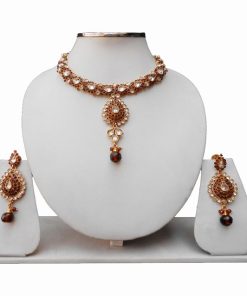 Bridal Jewelry Set in Maroon Polki Stones for women-0
