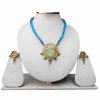 Bridal Thewa Pendant and Designer Earrings Set in Turquoise Beads-0