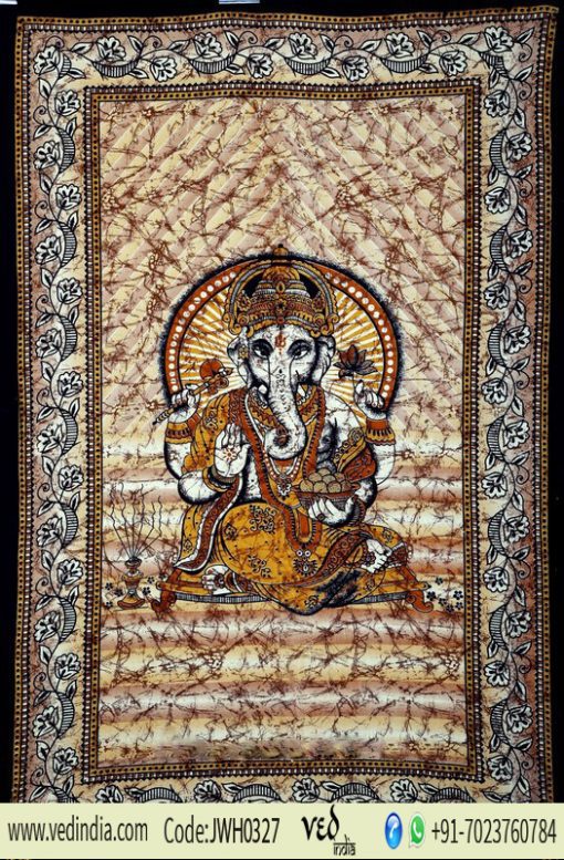 Brown Hindu God Ganesha Print Bohemian Tapestry Wall Hanging-0