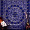 Buy Dark Blue Round Elephant Black Print Beach Tapestry Bedspread -0