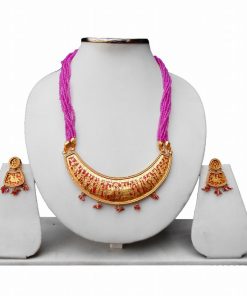 Buy Designer Bridal Thewa Necklace Set in Green Beads -0
