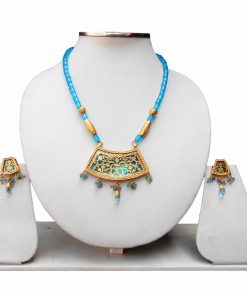 Buy Ethnic Indian Thewa Necklace Set in Turquoise-0