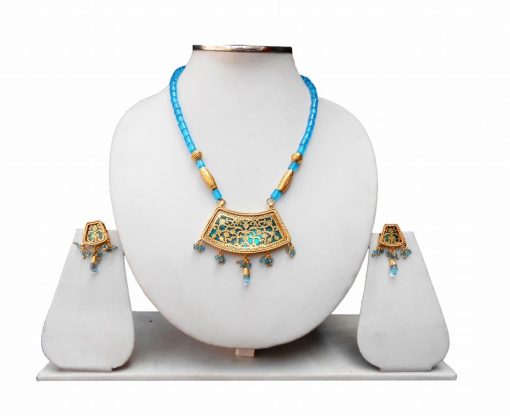 Buy Ethnic Indian Thewa Necklace Set in Turquoise-0