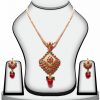 Buy Ethnic Red and Green Polki Stone Pendant Set with Antique Polish-0