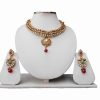 Buy Green and Red Ethnic Necklace and Earrings Set from India-0