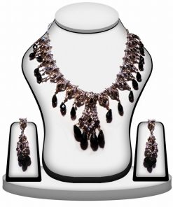 Buy Online Black Polki Stones Necklace Set with Matching Earrings -0