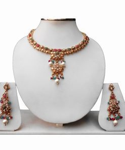 Buy Online Designer Red and Green Polki Necklace and Earrings -0