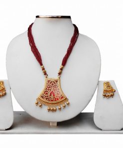 Buy Online Maroon Ethnic Thewa Pendant Set for Women-0