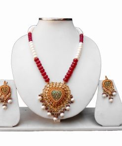 Buy Online Multi-Color Thewa and Polki Pendant Set with Earrings-0