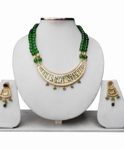 Buy Online Traditional Thewa Jewelry Set in Green Beads-0