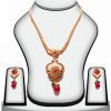 Buy Red and Green Indian Polki Pendant Set for Girls with Earrings -0