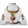 Buy Red and Green Modern Design Peacock Necklace and Earrings -0