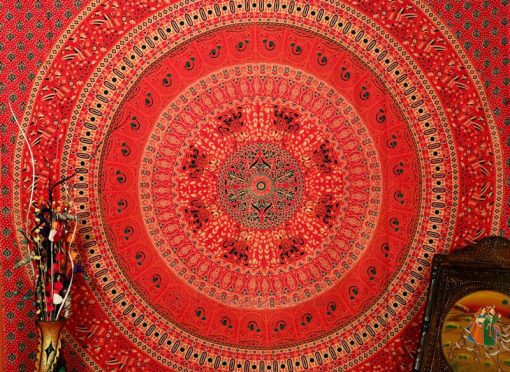 Buy Red Parrot Bohemian Tapestry Wall Hanging Bedding Floor Cushion-3822