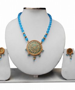 Buy Thewa Pendant Set with Earrings in Turquoise Beads-0