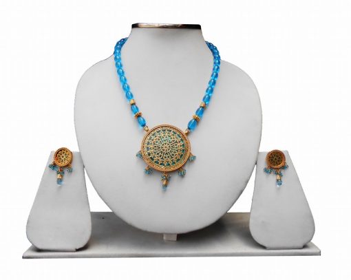Buy Thewa Pendant Set with Earrings in Turquoise Beads-0